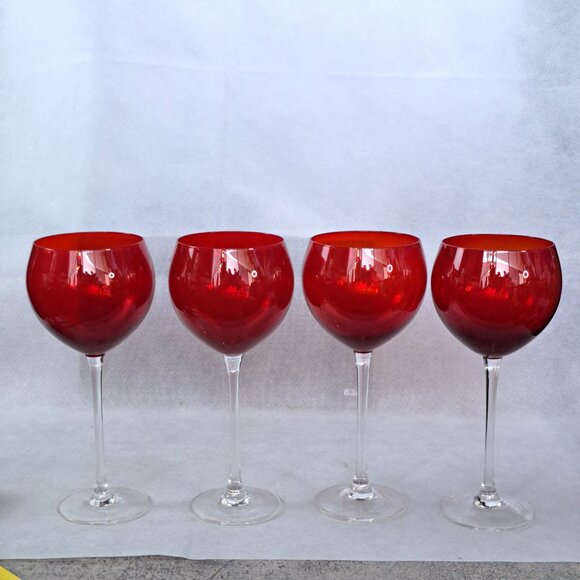 Lenox Holiday Gems Ruby Red Balloon Cup Large Crystal Wine Glasses - Set of 4 - Picture 10 of 14